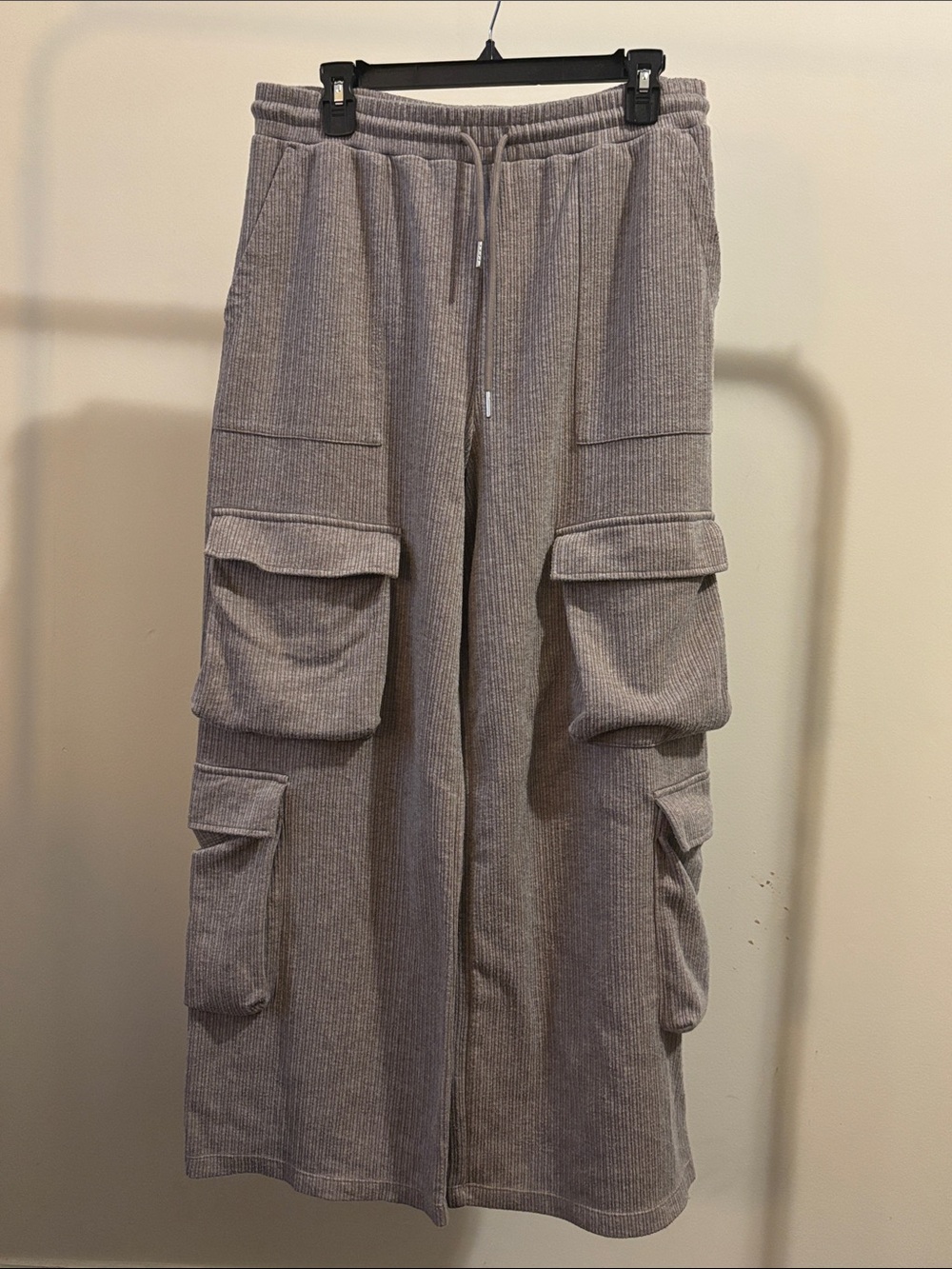 Halara Ribbed Knit Wide Leg Lounge Pants - Taupe - size Large